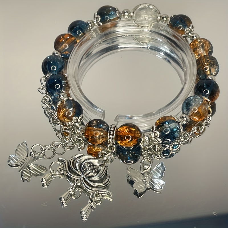 Silvery Butterfly Lotus Bracelet Beaded Jewelry